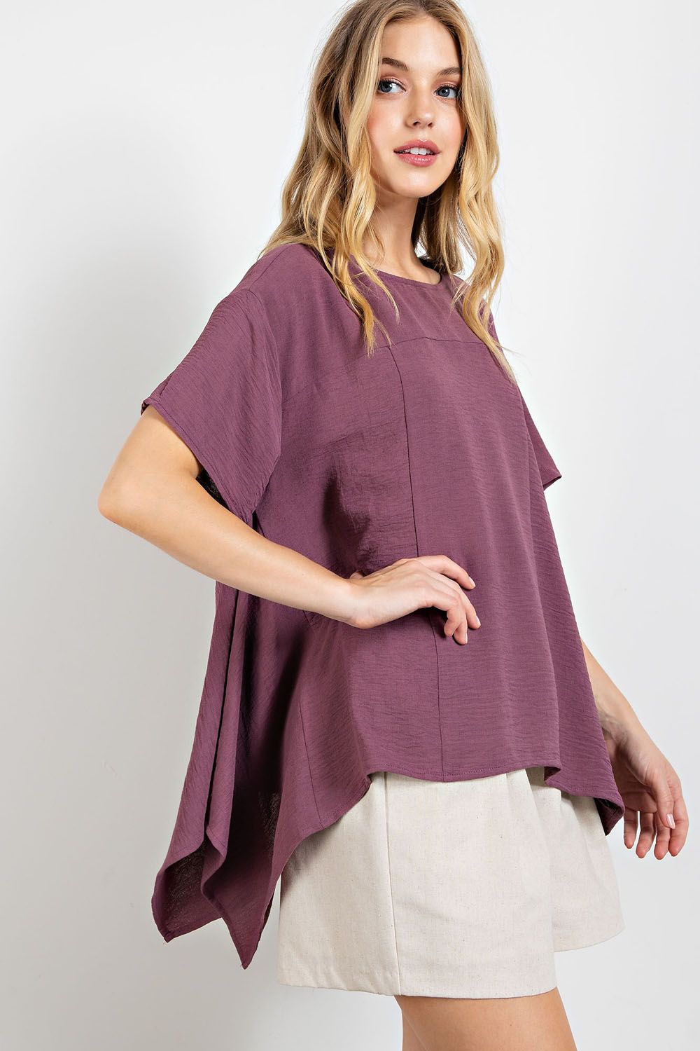 Jayden Loose Fit Linen Blend Top ~ Plum