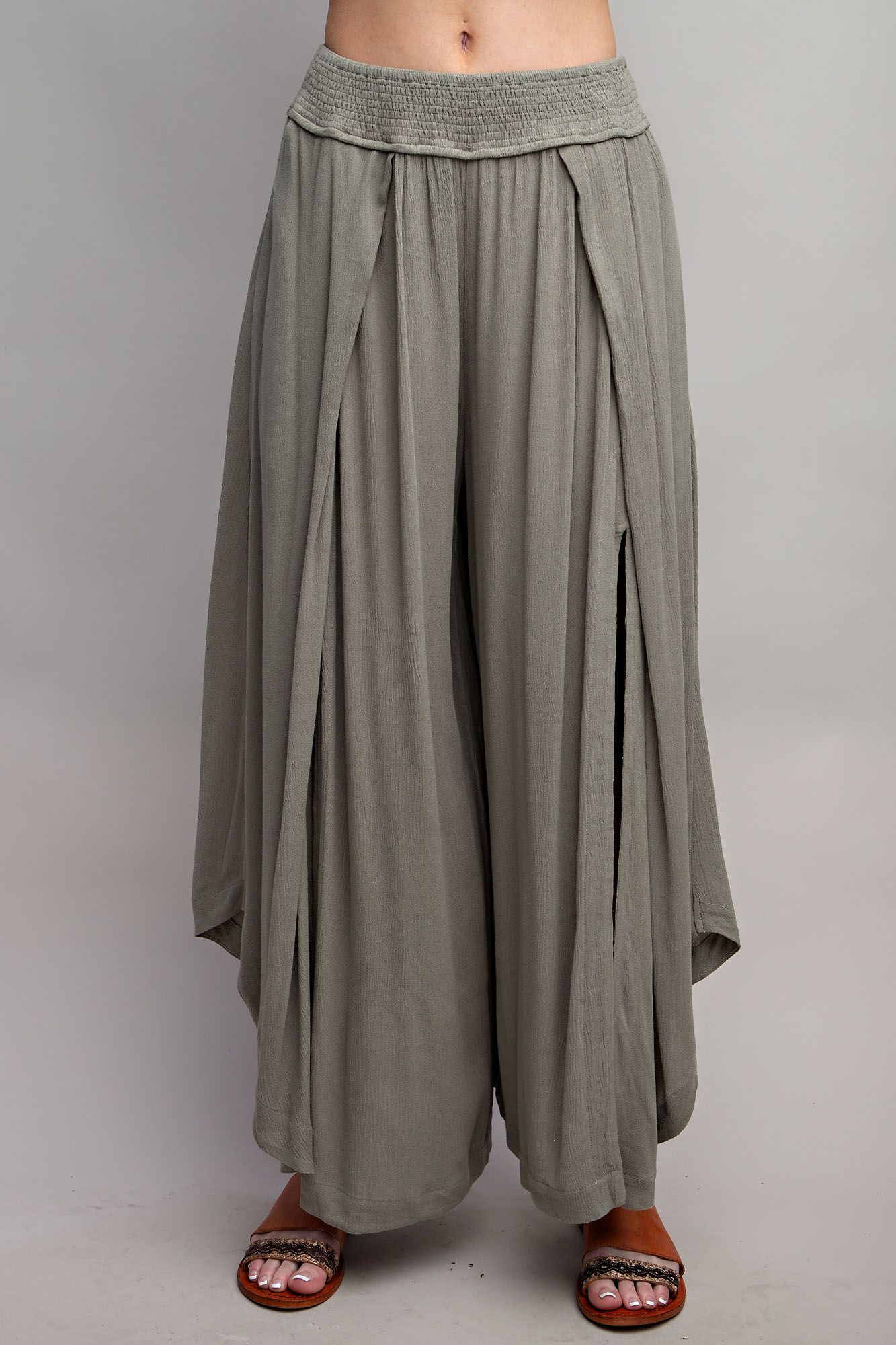 Willow Smock Waist Gauze Front Slit Pants