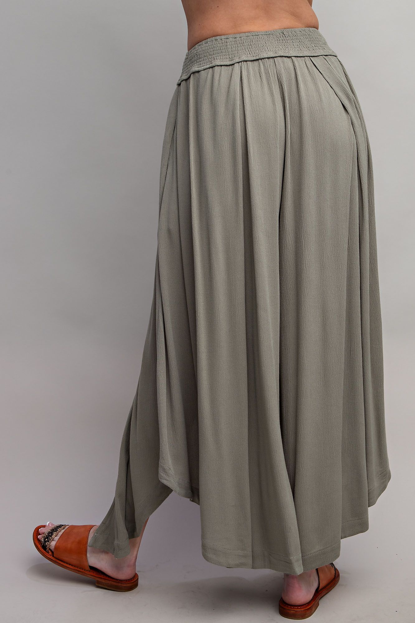 Willow Smock Waist Gauze Front Slit Pants