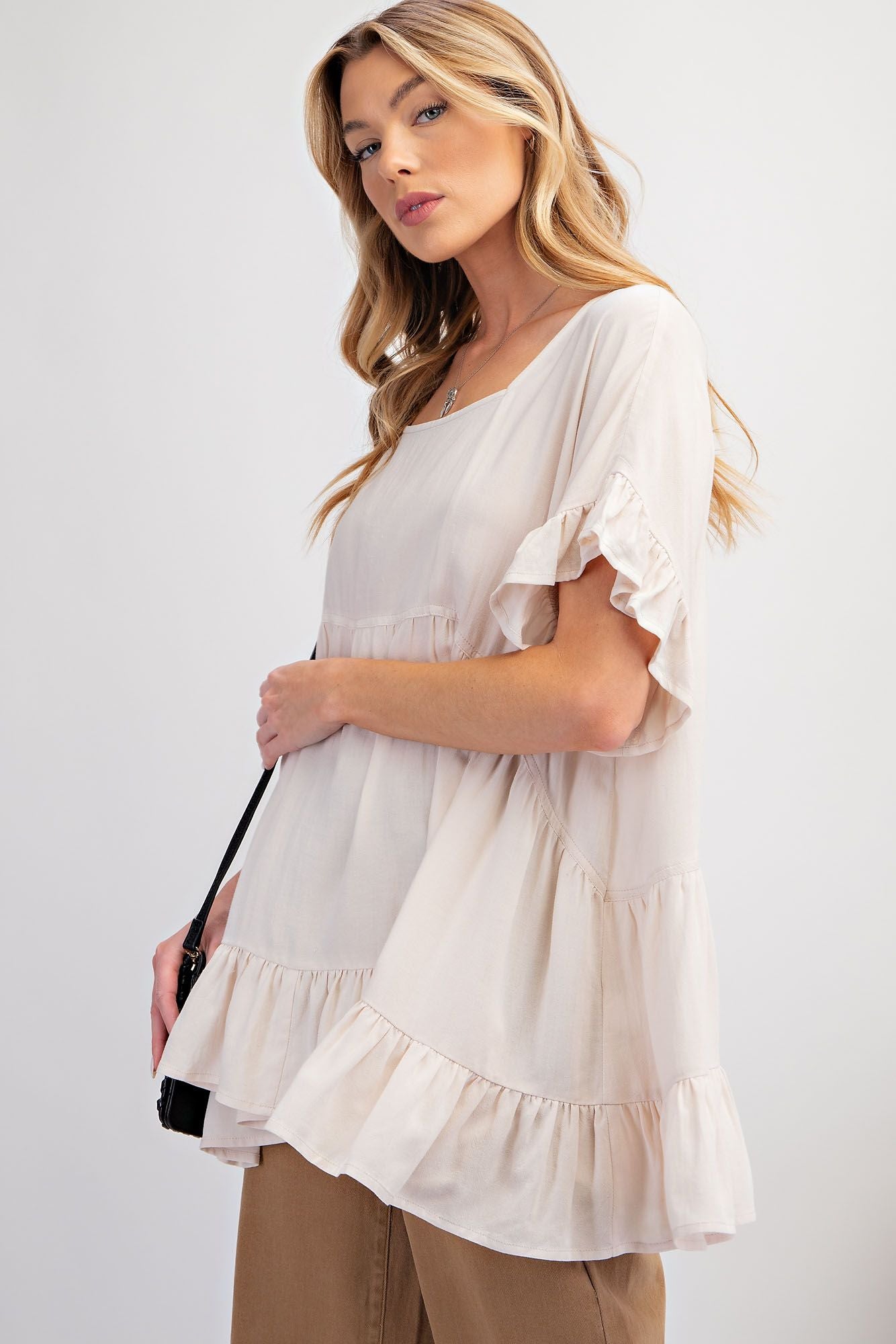 Asher Linen Blend Ruffle Top ~ Natural