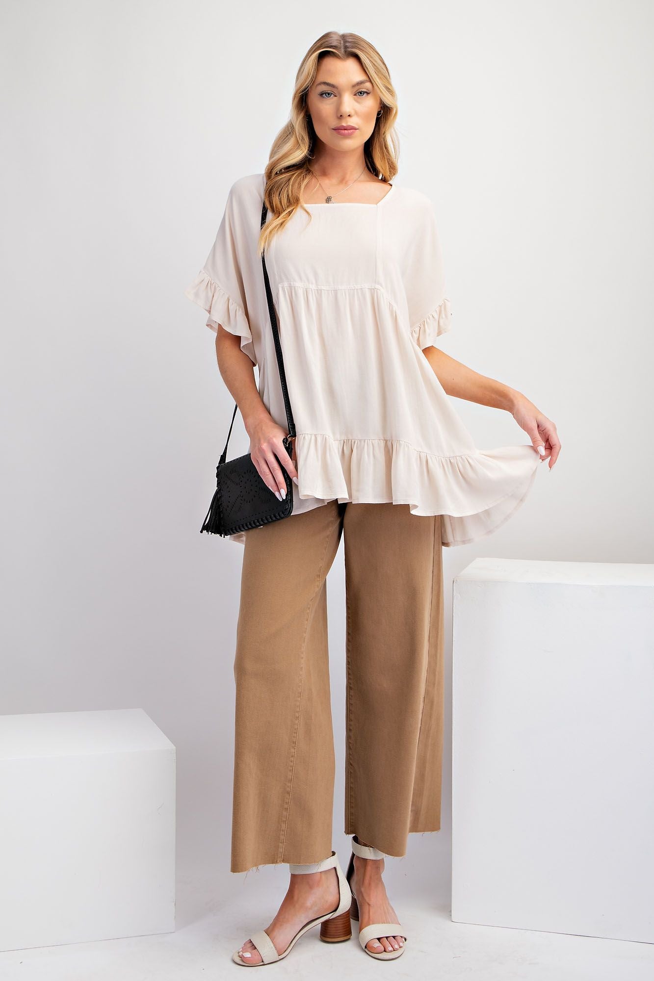 Asher Linen Blend Ruffle Top ~ Natural