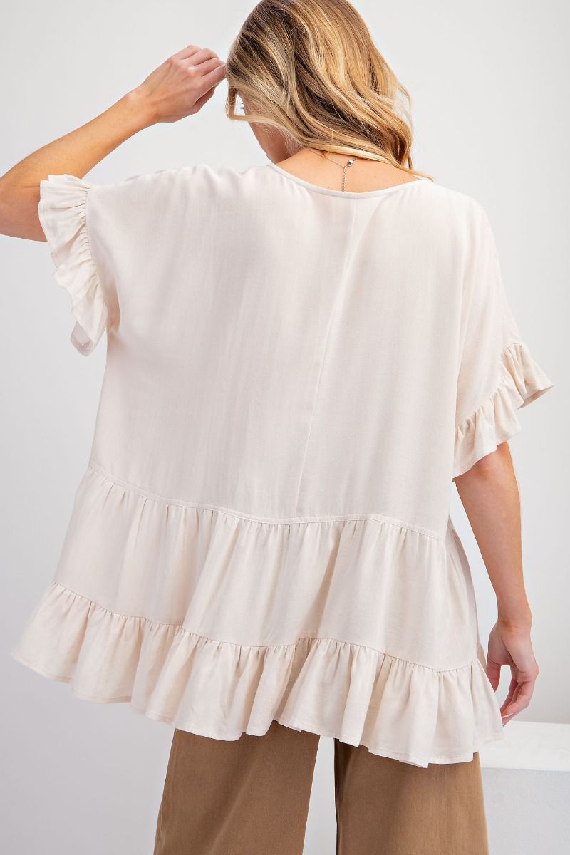 Asher Linen Blend Ruffle Top ~ Natural