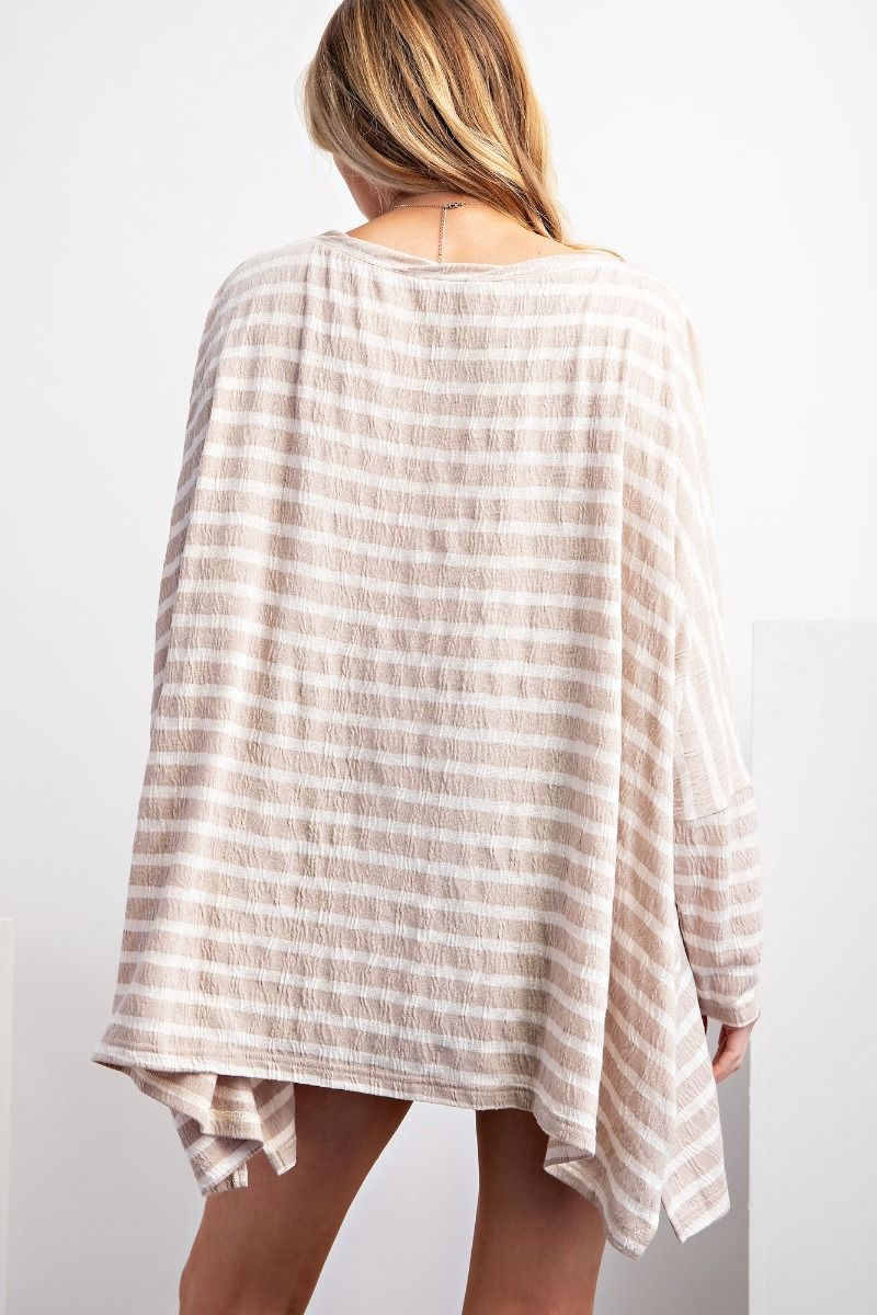 Tori Twisted Neck Band Oversized Stripe Top ~ Mushroom