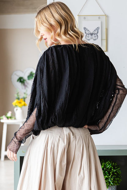 Alanna Lace & Mesh Bubble Top ~ Black