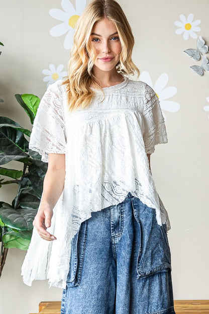 Rosalie Asymmetrical Lace Top ~ White