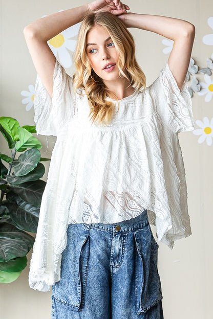 Rosalie Asymmetrical Lace Top ~ White