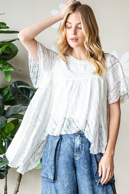 Rosalie Asymmetrical Lace Top ~ White