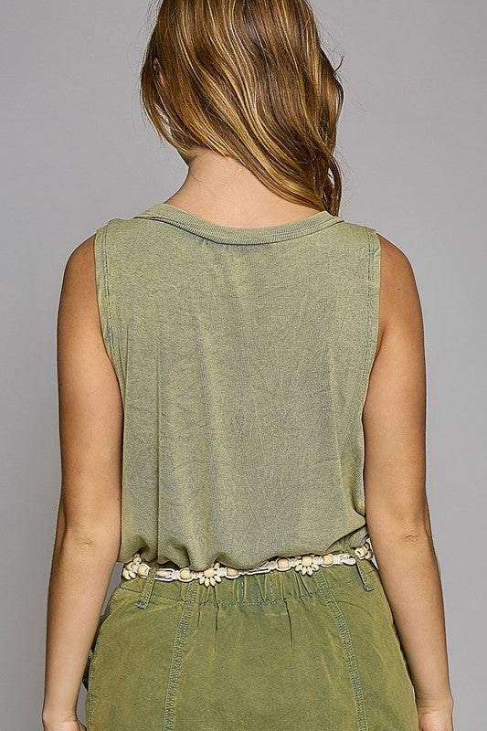 Cassidy V Neck Sleeveless Top ~ Dried Basil