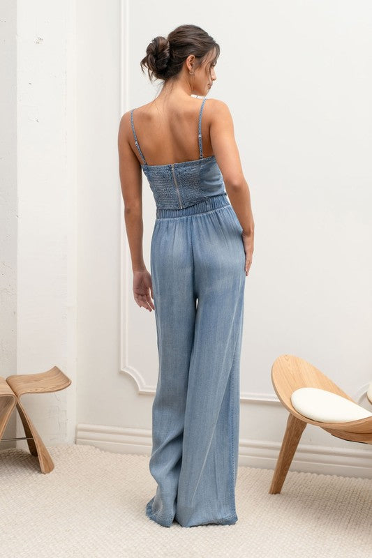 Lucia Washed Pleated Wide Leg Pants ~ Chambray