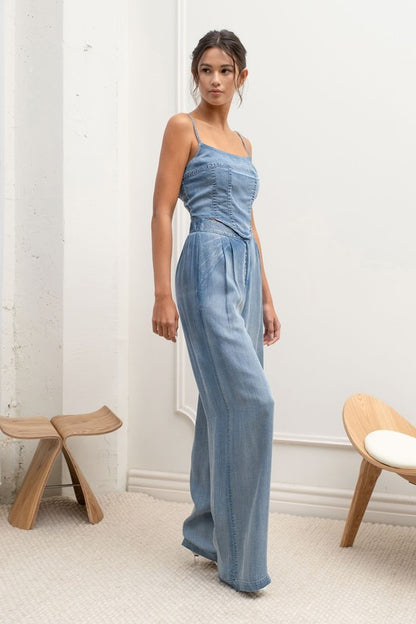 Lucia Washed Pleated Wide Leg Pants ~ Chambray