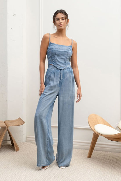 Lucia Washed Pleated Wide Leg Pants ~ Chambray