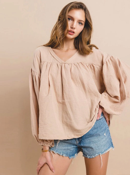 Rosalia V Neck Balloon Sleeve Top