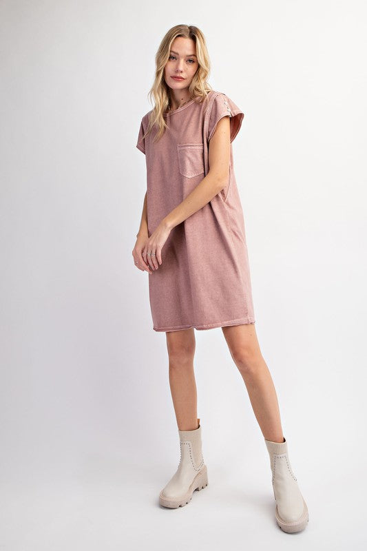 Millie Mineral Washed Knit Dress ~ Mauve