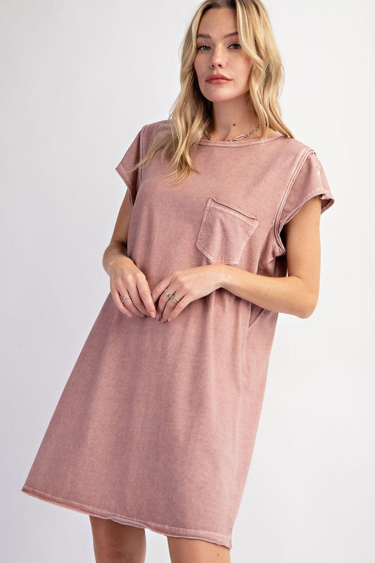 Millie Mineral Washed Knit Dress ~ Mauve