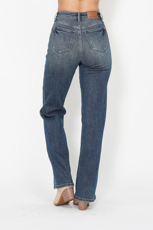 Judy Blue Western Seam Detail Straight Leg Jeans ~ Dark Denim