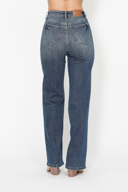 Judy Blue Western Seam Detail Straight Leg Jeans ~ Dark Denim