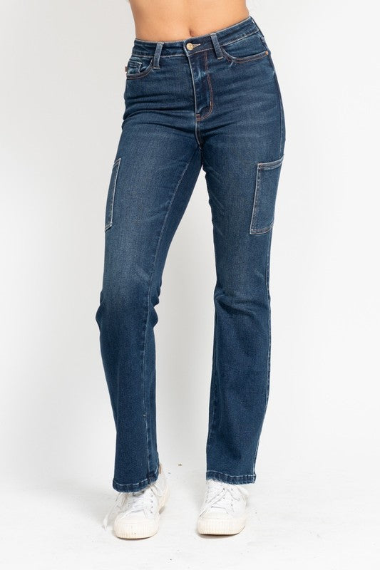 Judy Blue Cargo Bootcut Jeans ~ Dark Denim