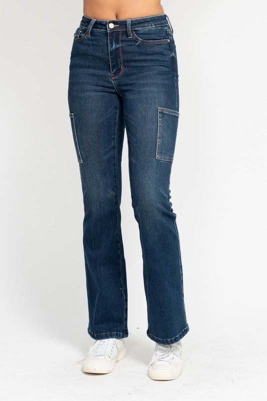 Judy Blue Cargo Bootcut Jeans ~ Dark Denim