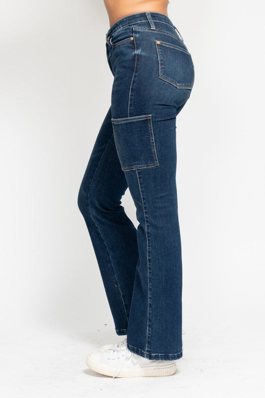 Judy Blue Cargo Bootcut Jeans ~ Dark Denim