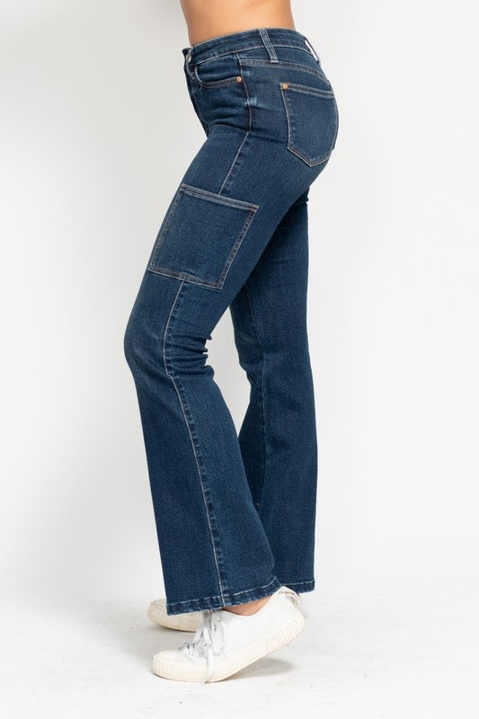 Judy Blue Cargo Bootcut Jeans ~ Dark Denim