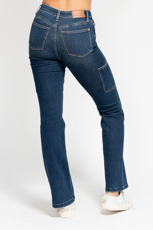 Judy Blue Cargo Bootcut Jeans ~ Dark Denim