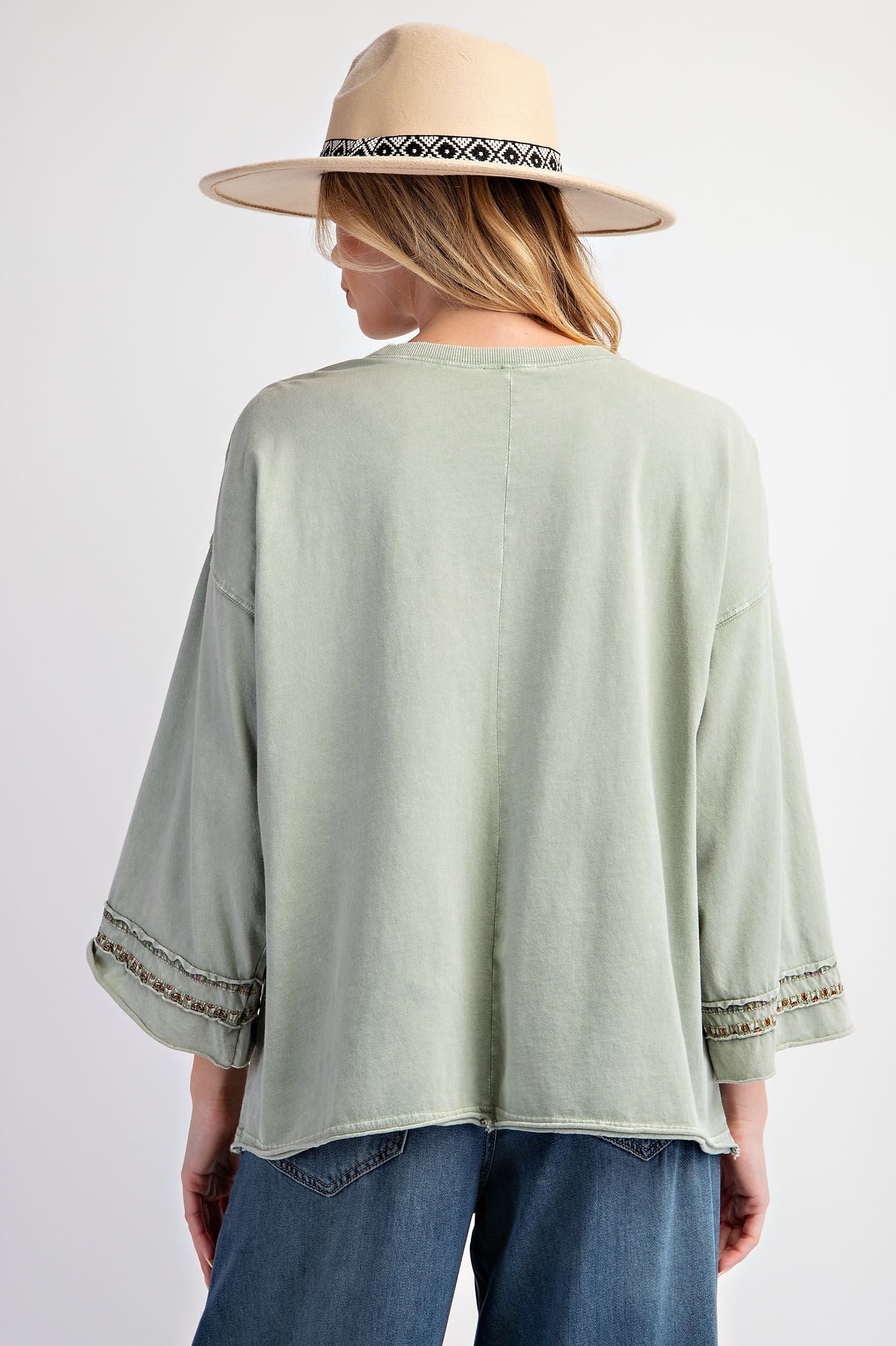 Sadie 3/4 Sleeve Peace Sign Top ~ Sage