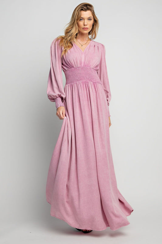 Victoria Deep V Mineral Wash Maxi Dress ~ Dusty Rose