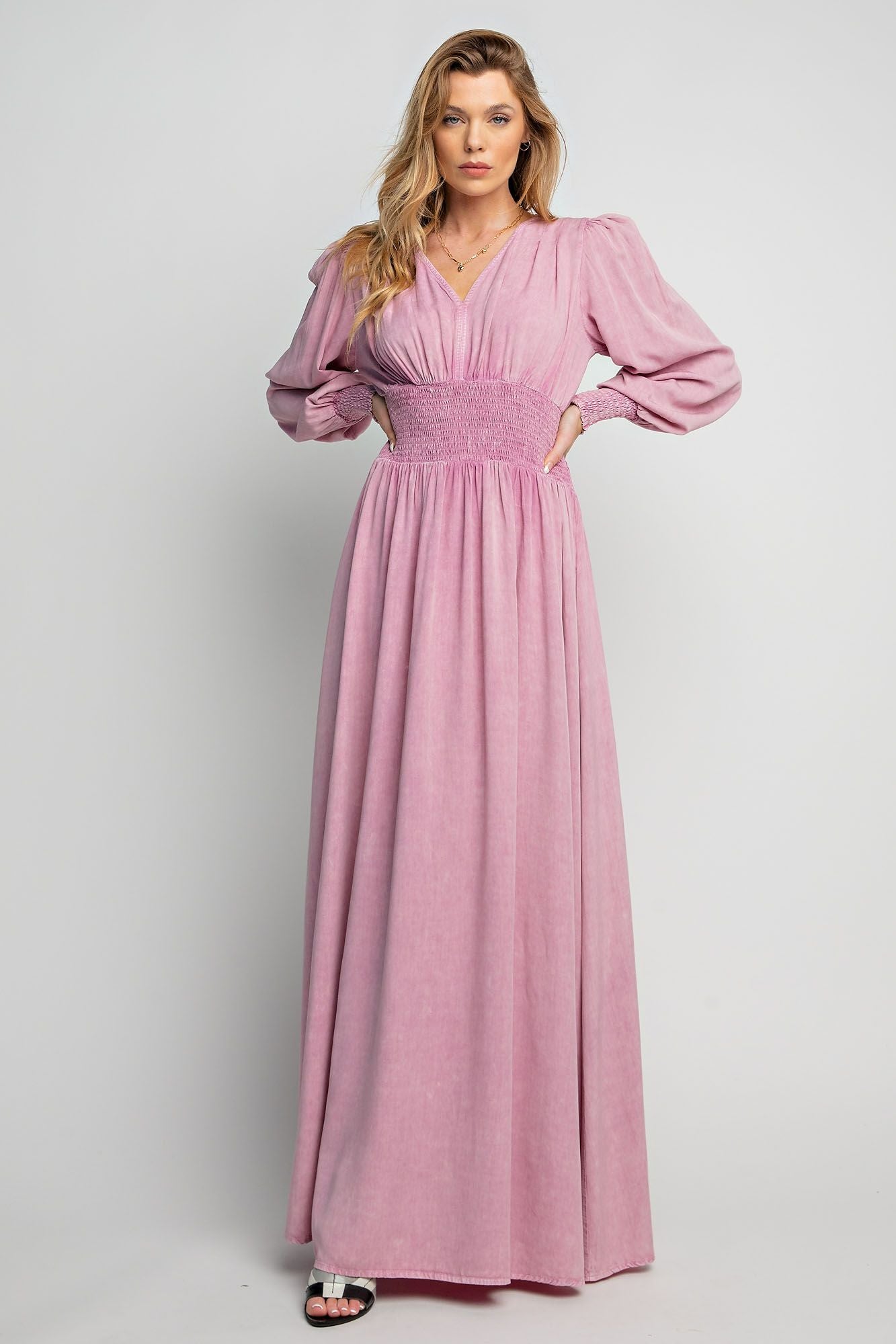 Victoria Deep V Mineral Wash Maxi Dress ~ Dusty Rose