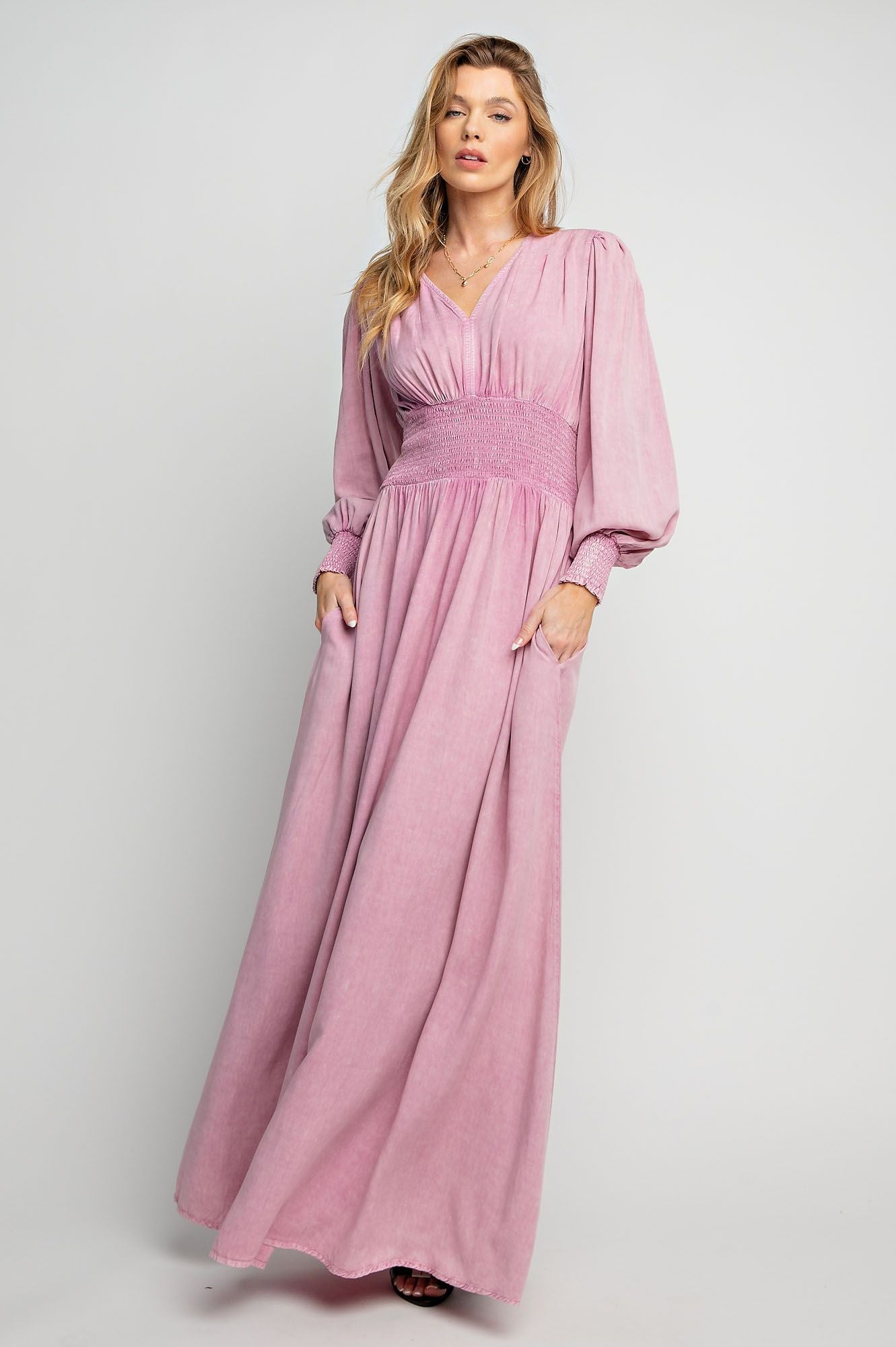 Victoria Deep V Mineral Wash Maxi Dress ~ Dusty Rose