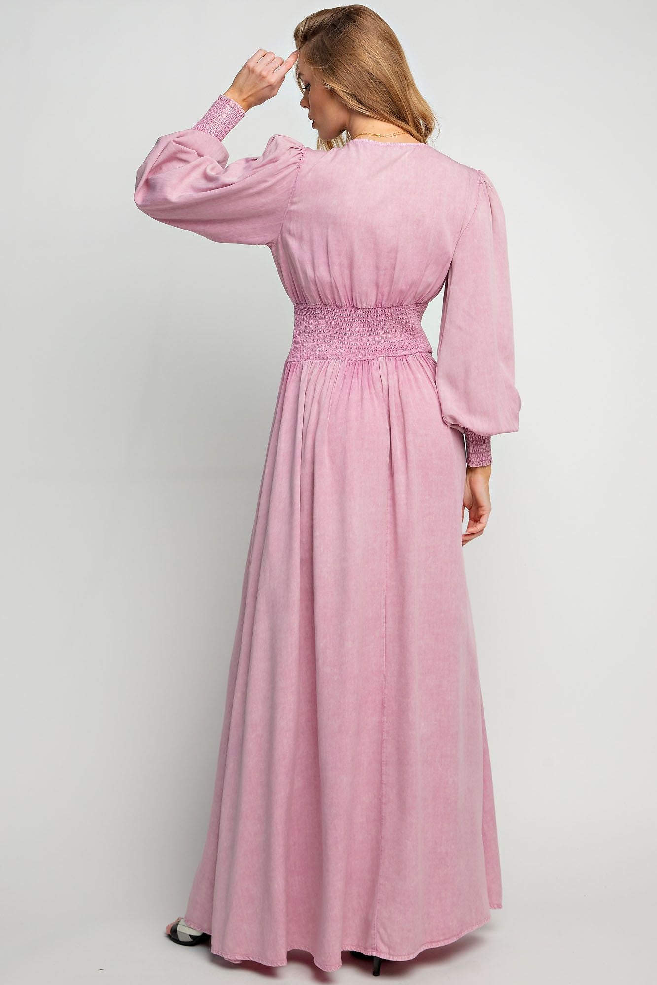 Victoria Deep V Mineral Wash Maxi Dress ~ Dusty Rose