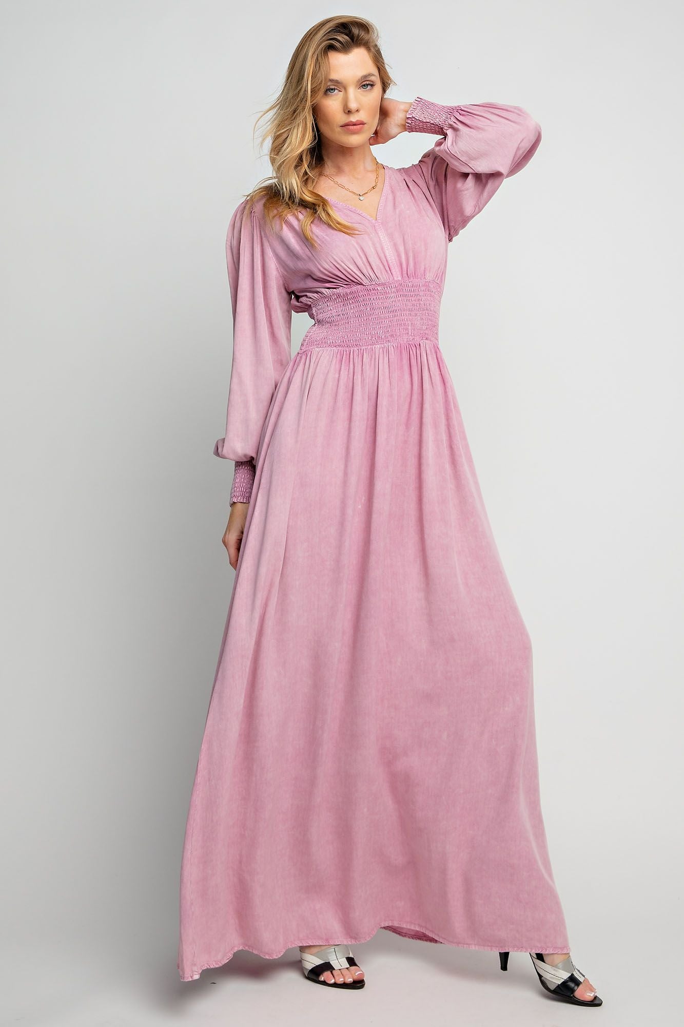 Victoria Deep V Mineral Wash Maxi Dress ~ Dusty Rose