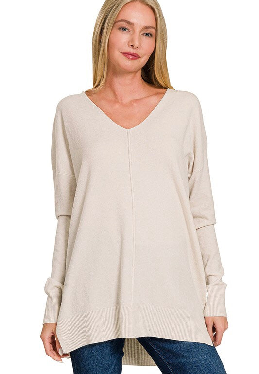 Valencia Front Seam V Neck Sweater ~ Bone