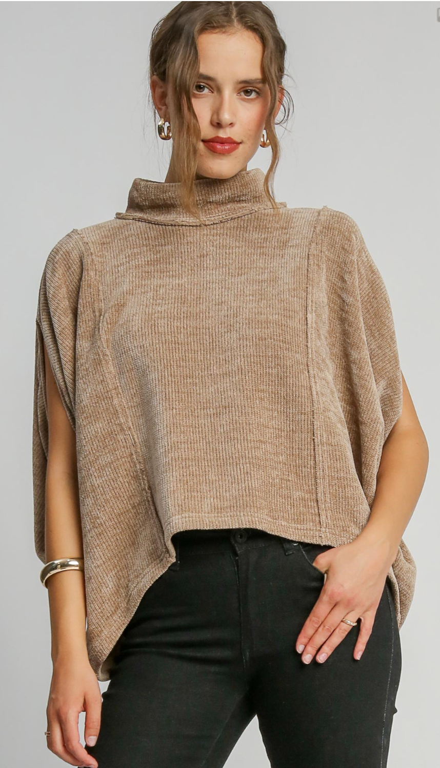 Savannah Luxeknit Pullover Poncho Top ~ Mocha