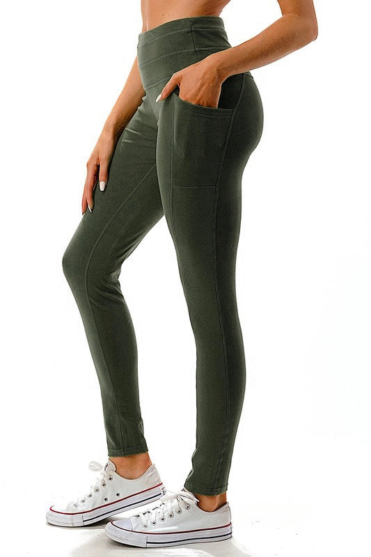 Ellie Two Tone Thermal Fleece Yoga Leggings ~ Olive