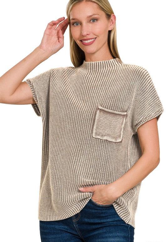 Sadie Washed Mock Neck Sweater ~ Mocha