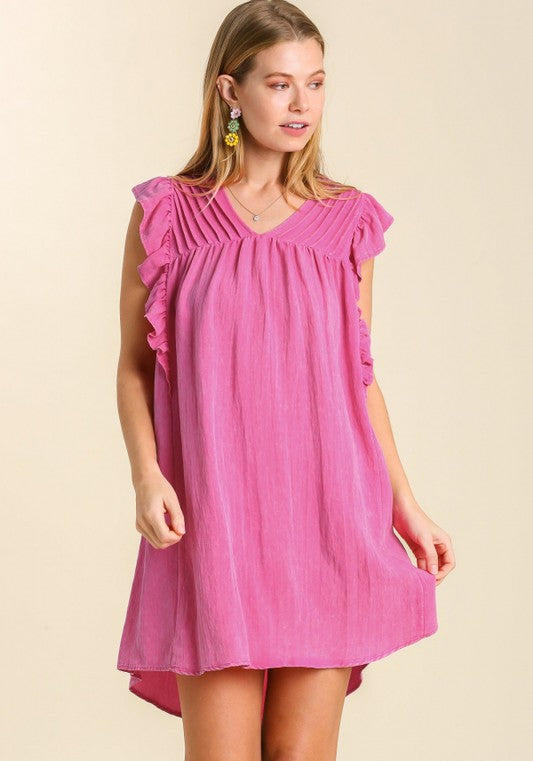 Sloane Snow Wash Pleated Dress ~ Hot Pink