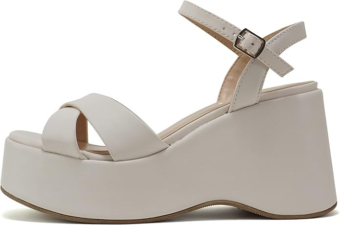 Tecno Wedge Ankle Strap Sandal ~ Bone