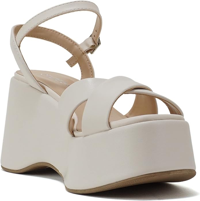 Tecno Wedge Ankle Strap Sandal ~ Bone