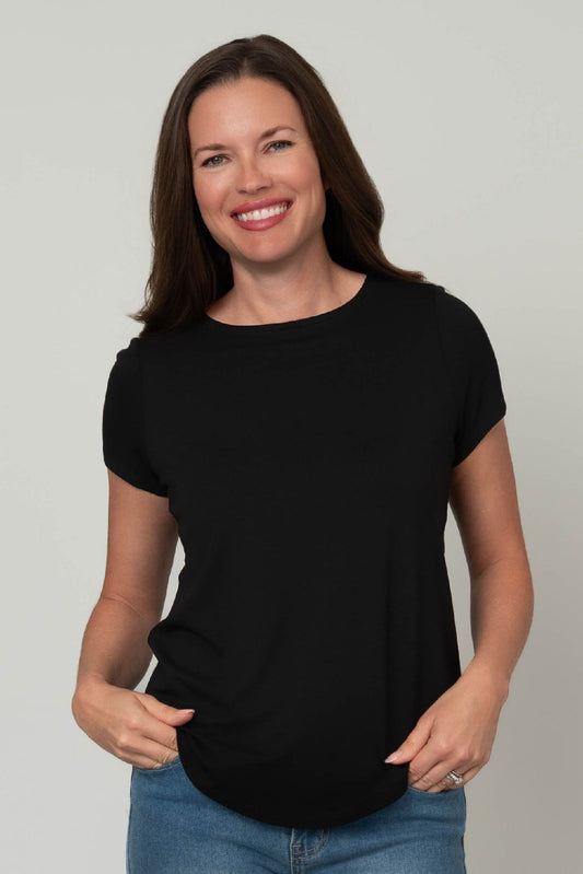 Camilla Crew Neck Hi-Lo Hem Top ~ Black