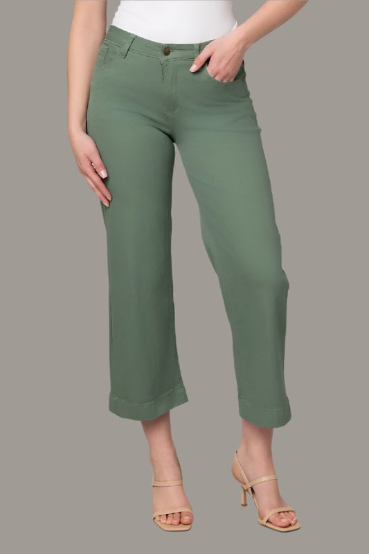 Taylor Twill Wide Leg Crop Jeans ~ Olive