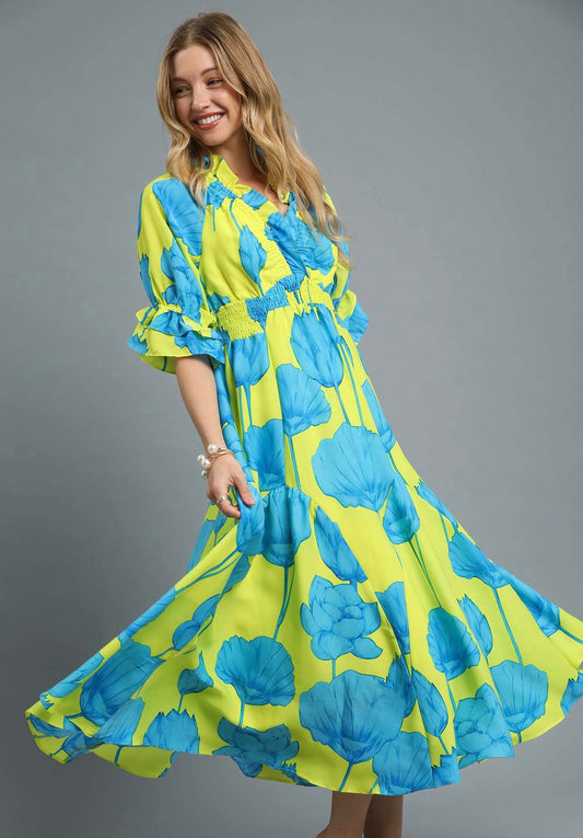 Cassidy Bloom Boldly Maxi Dress ~ Blue/Lime