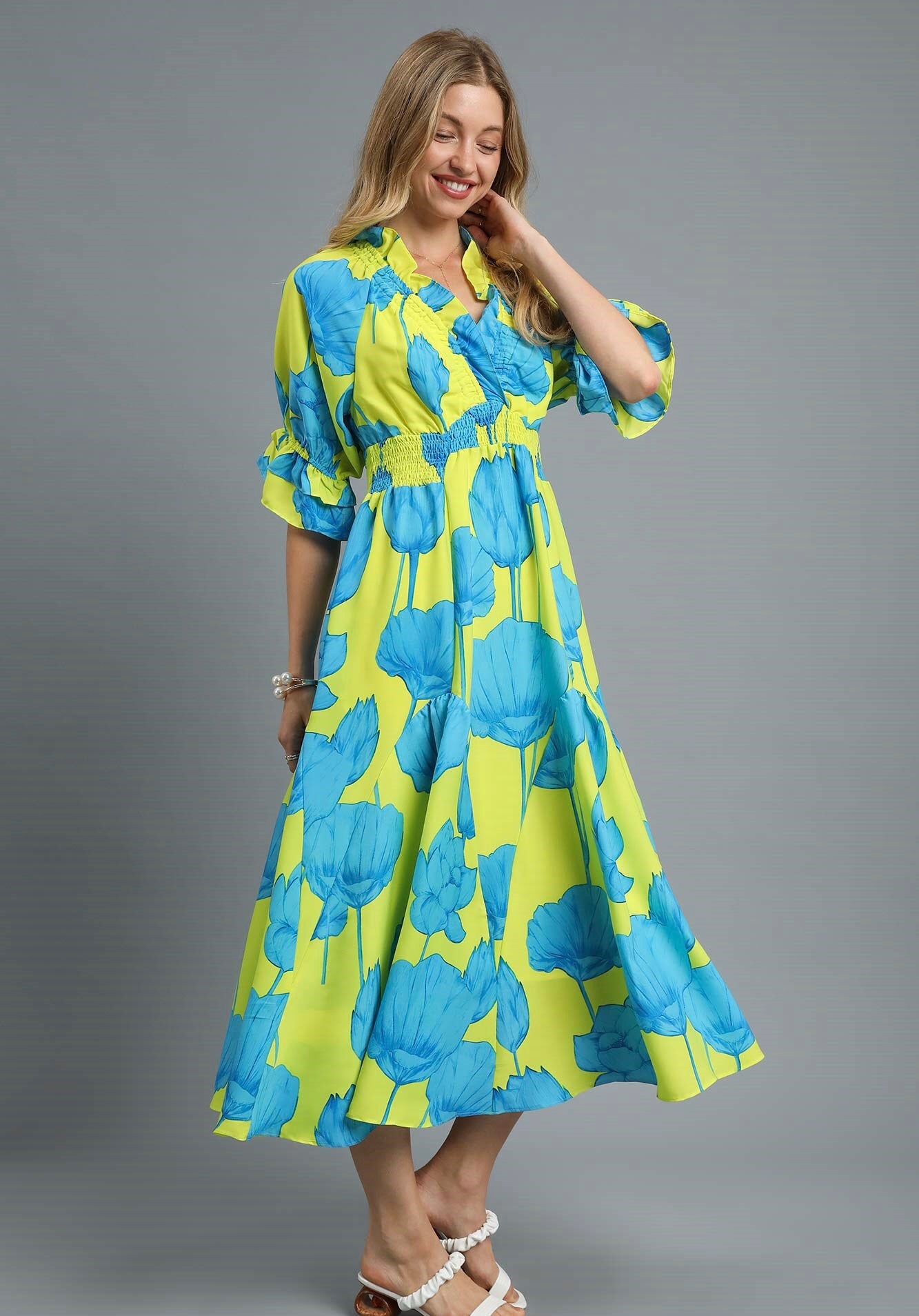 Cassidy Bloom Boldly Maxi Dress ~ Blue/Lime
