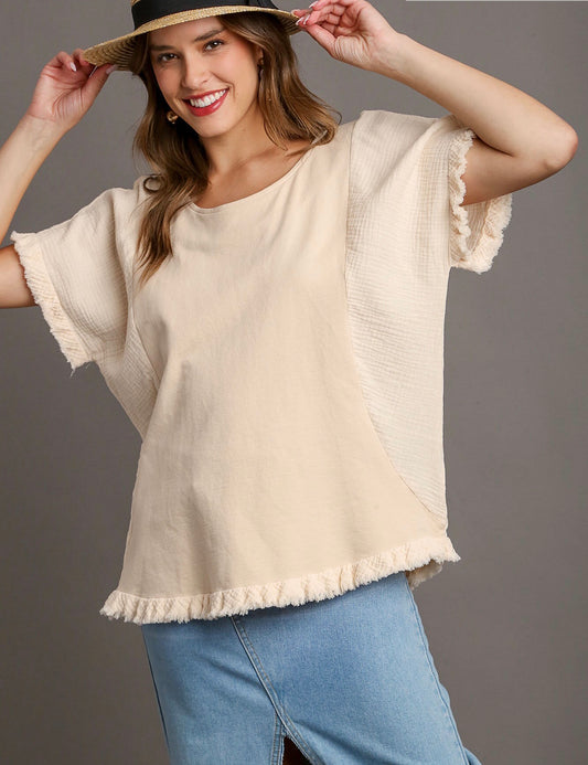 Florence French Terry & Gauze Top ~ Natural