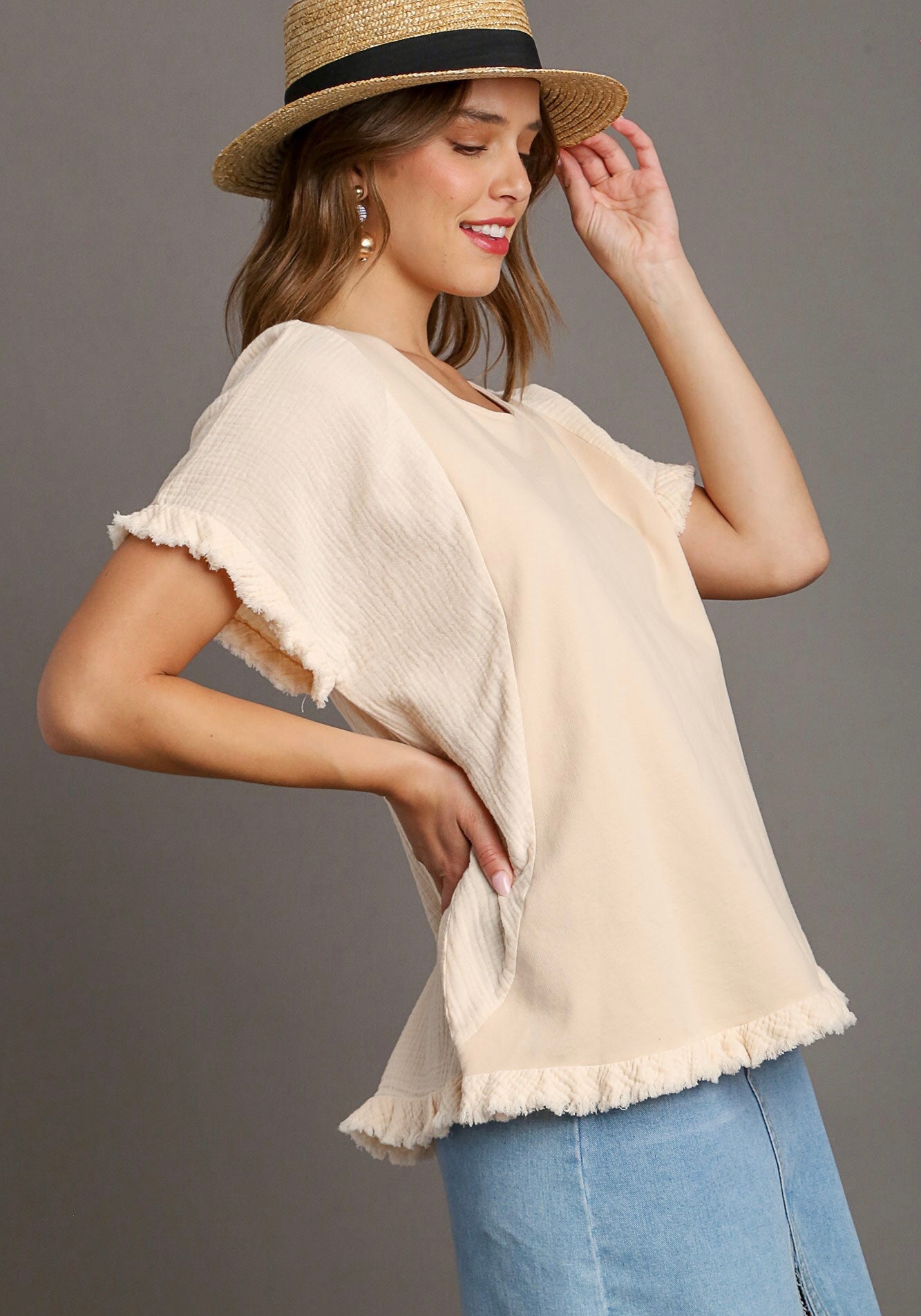 Florence French Terry & Gauze Top ~ Natural