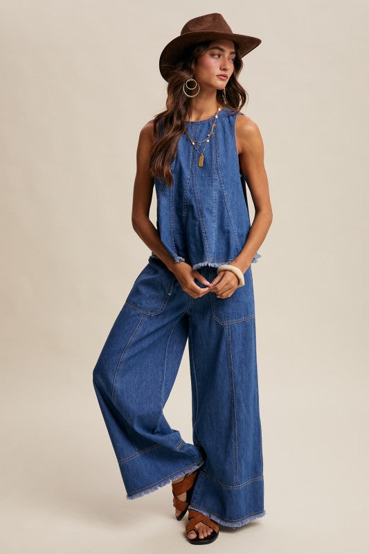 Willow Washed Denim Wide Leg Pants ~ Blue Haze