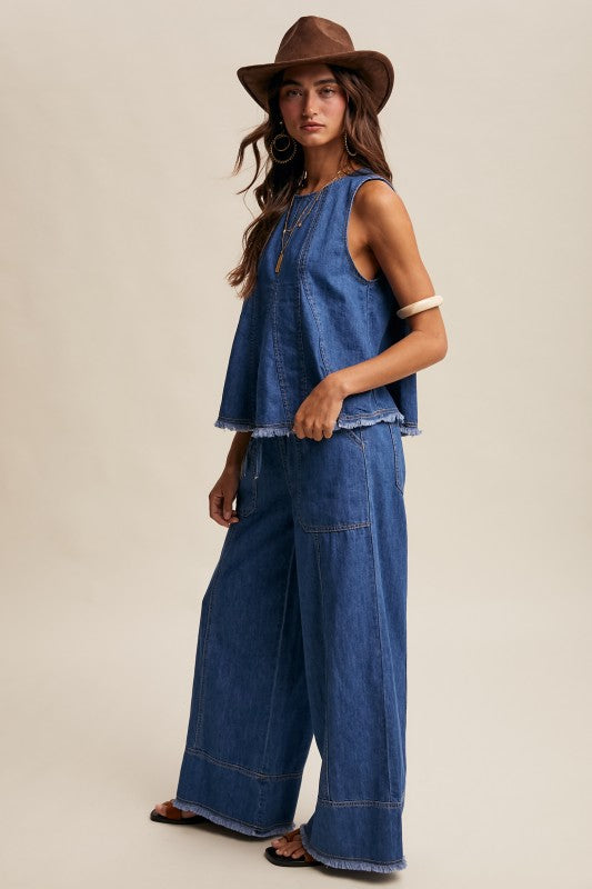 Willow Washed Denim Wide Leg Pants ~ Blue Haze