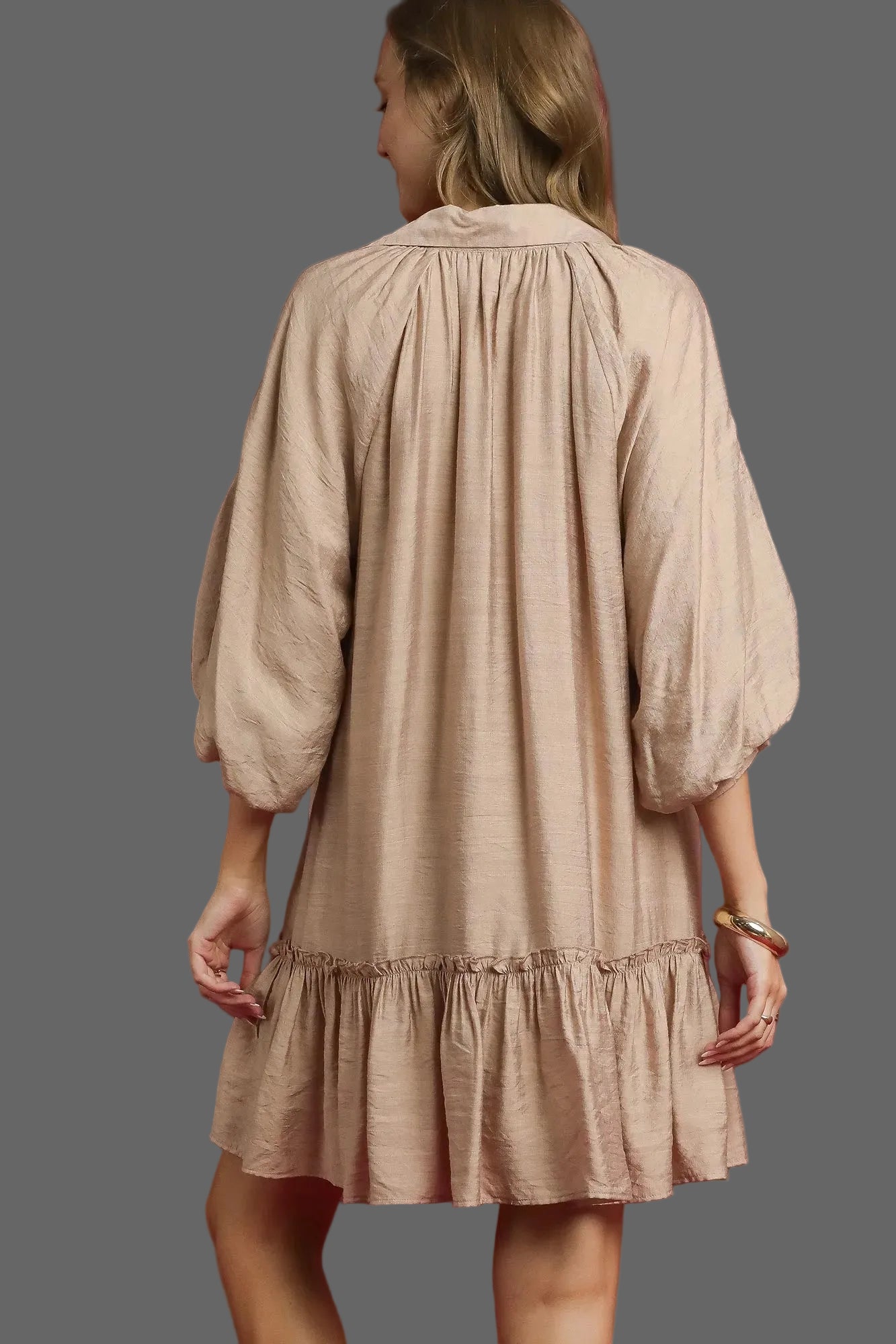 Emily Embroidered Floral Boho Ruffle Hem Dress ~ Latte