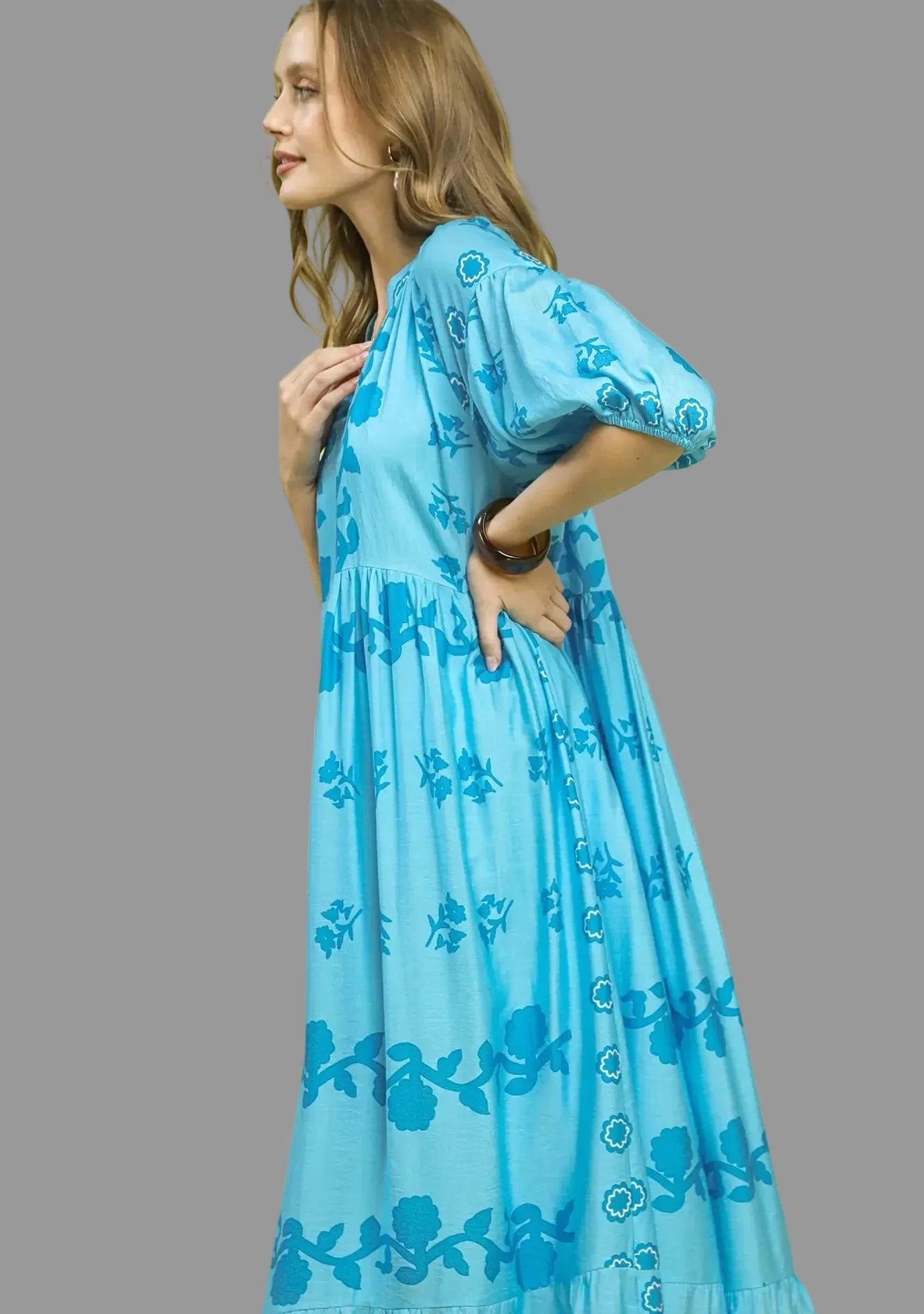 Veronica Vine Stippling Print Maxi Dress ~ Chambray