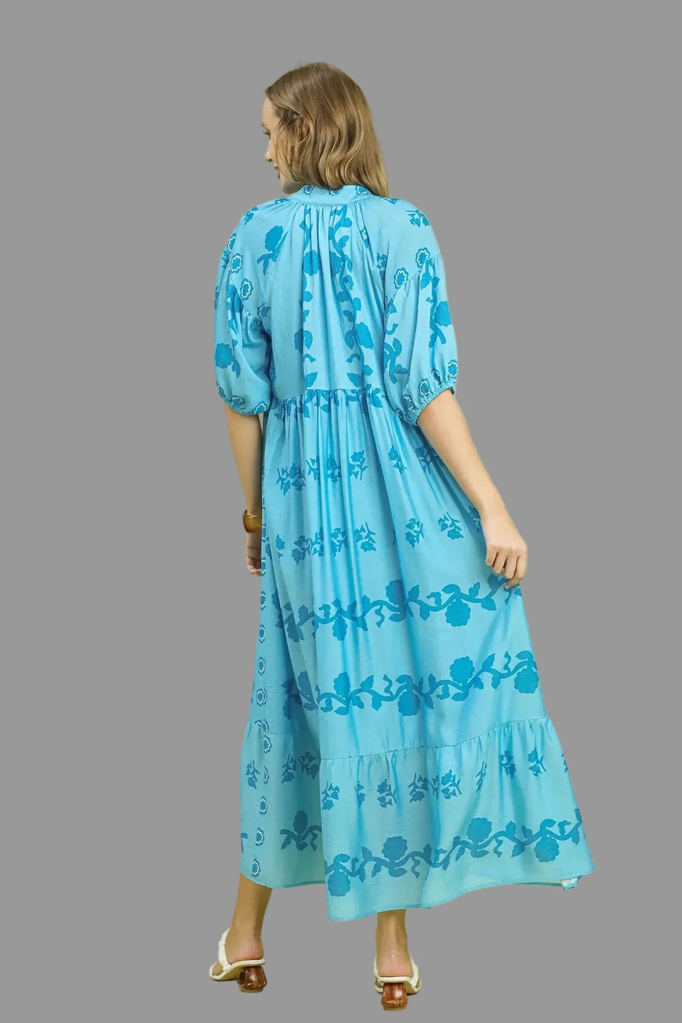 Veronica Vine Stippling Print Maxi Dress ~ Chambray