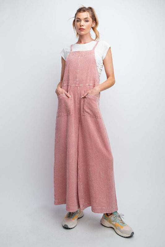 Morgan Mineral Washed Wide Leg Jumpsuit ~ Mauve Pink